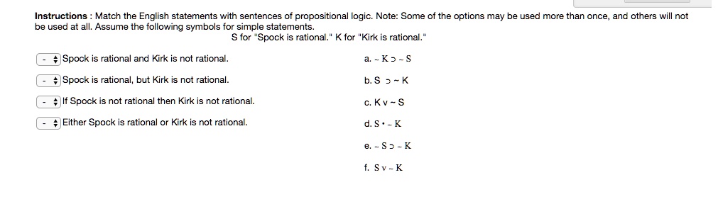 SOLVED: Instructions: Match the English statements with sentences of ...