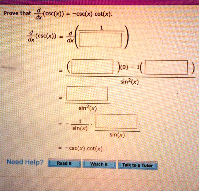 Prove that d (csc(x)) dxcsc(x) cot(x){(csc(x)) dxaXJr… SolvedLib