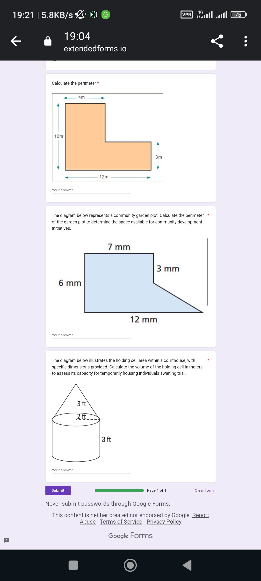 SOLVED: 19: 21 | 5.8 ← 0 VPN 4G 19:04 extendedforms.io Calculate the ...