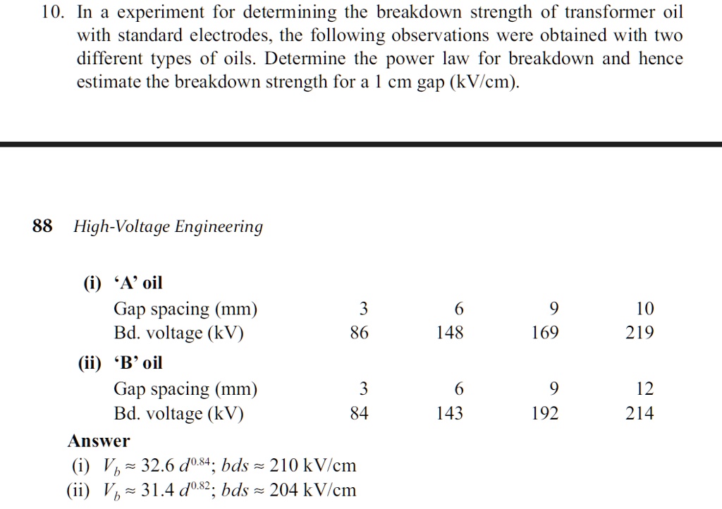 SOLVED In an experiment for determining the breakdown strength of