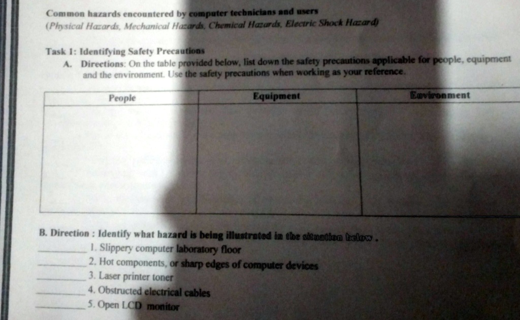 SOLVED Common hazards encountered by computer technicians and users