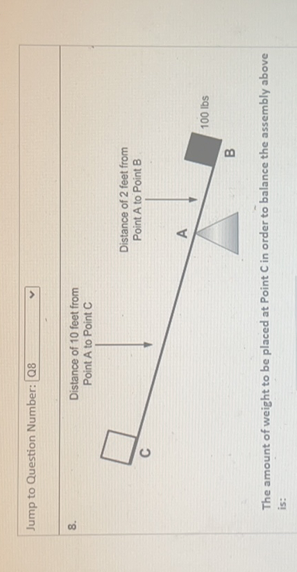 The amount of weight to be placed at Point C in order to balance the assembly above is: