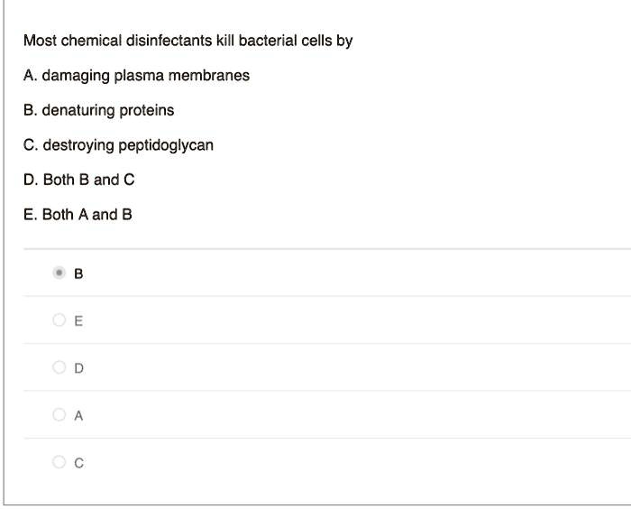 SOLVED Most chemical disinfectants kill bacteria cells by A. damaging