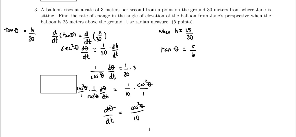 SOLVED: A balloon rises at a rate of 3 meters per second from a point ...