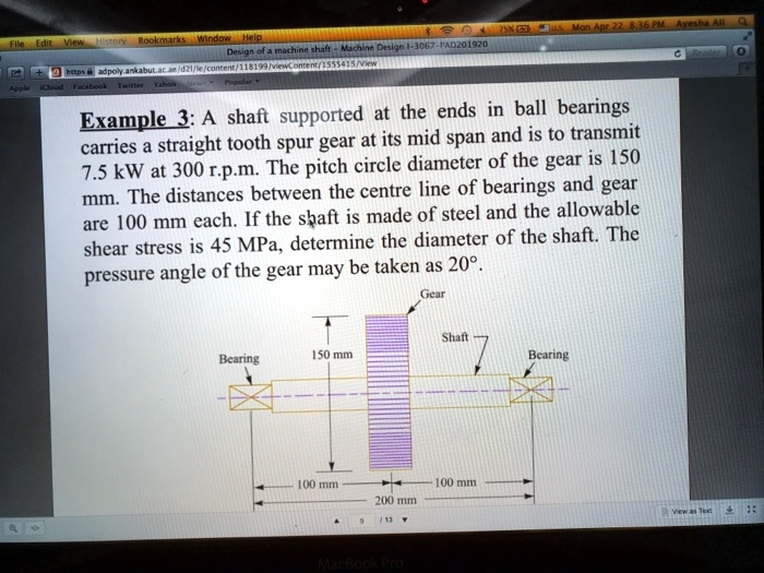 SOLVED: Example 3: A Shaft Supported At The Ends In Ball Bearings ...