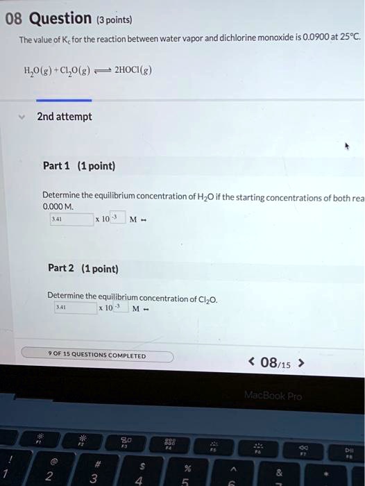 SOLVED 08 Question (3 points) The value of Kc for the reaction between