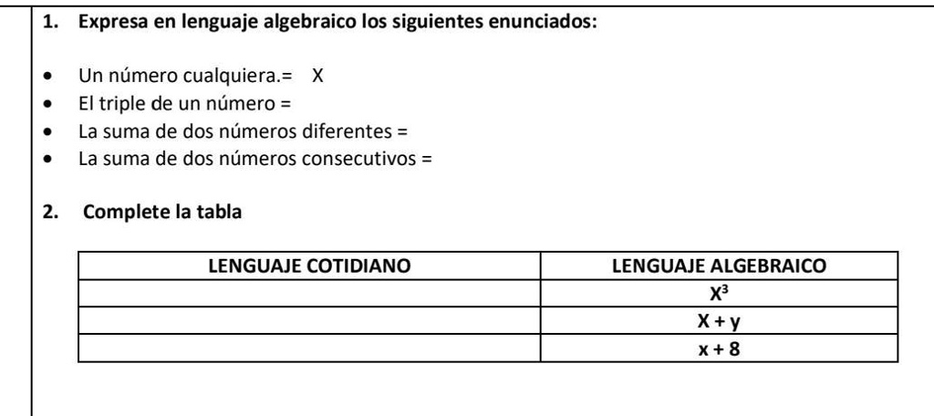 Solved Expresa En Lenguaje Algebraico Los Siguientes Enunciados Expresa En Lenguaje 8002