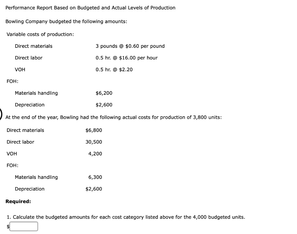 Performance Report Based on Budgeted and Actual Levels of Production ...