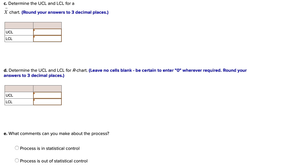 Solved Determine The Ucl And Lcl For A X Chart Round Your Answers To 3 Decimal Places Ucl 1892