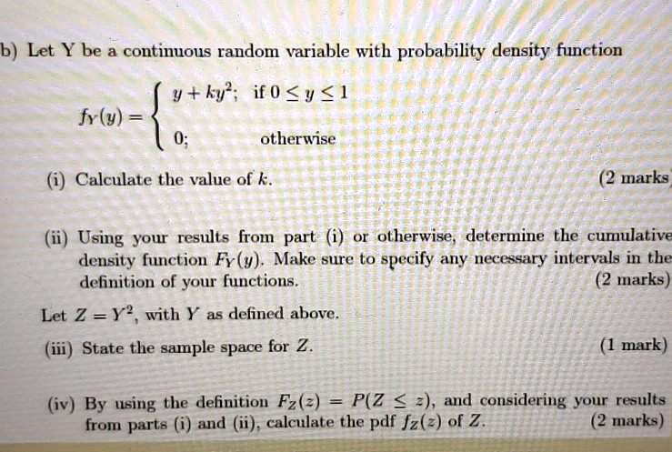 b let y be a continuous random variable with probability density ...