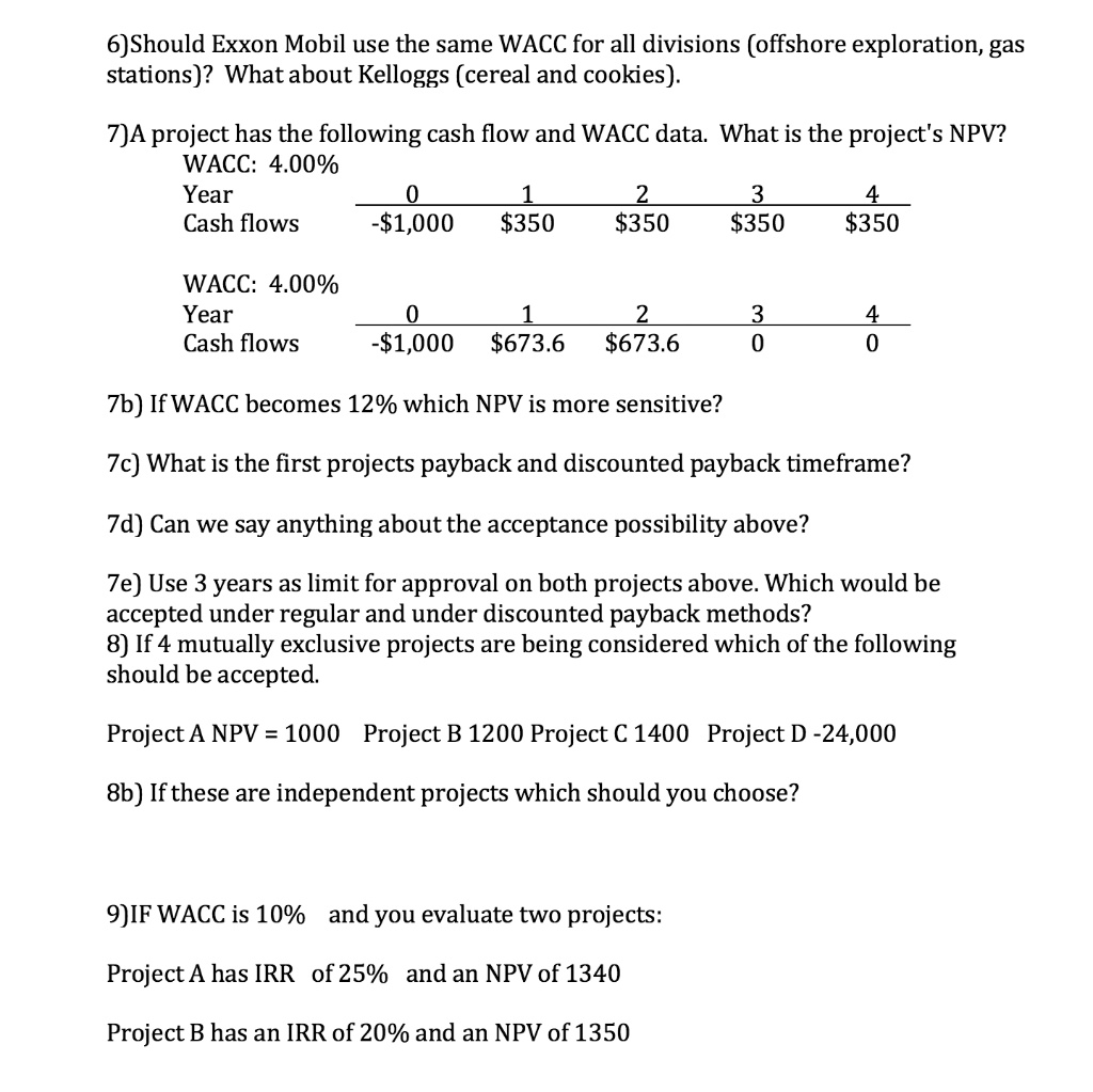 6) Should Exxon Mobil use the same WACC for all divisions (offshore ...