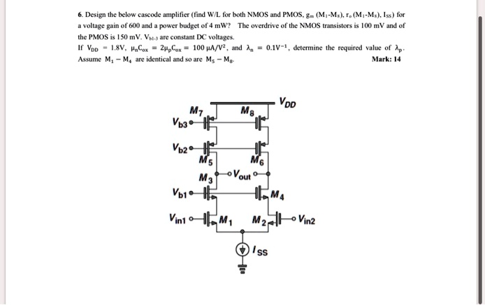 6 design the below cascode amplifier find wl for both nmos and pmos gm ...