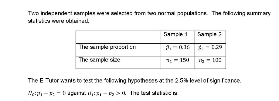 SOLVED: Two independent samples were selected from two normal