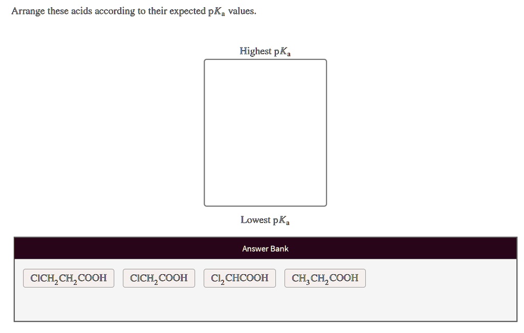 SOLVED: Arrange these acids according to their expected pKa values