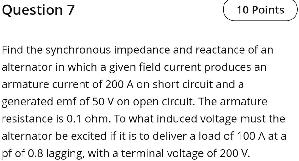 Find the synchronous impedance and reactance of an alternator in which