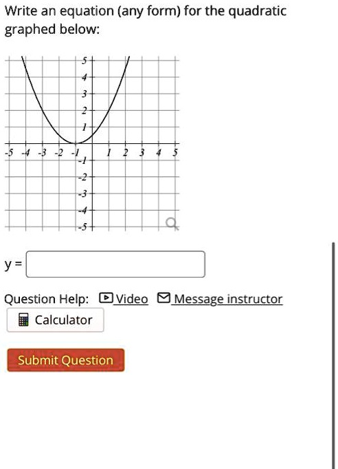 SOLVED: Write an equation (any form) for the quadratic graphed below ...
