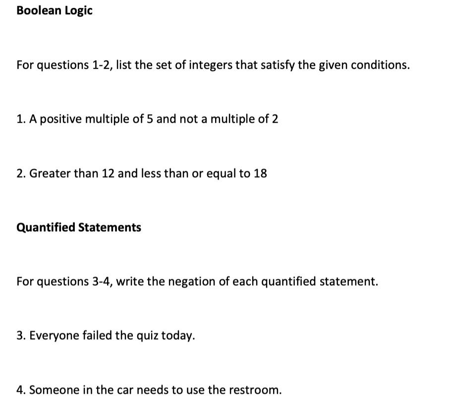 boolean logic for questions 1 2 list the set of integers that satisfy ...