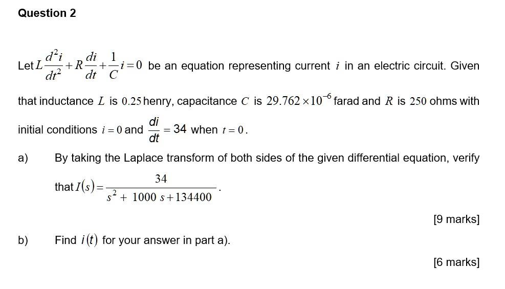 SOLVED Question 2 di R di Let L 30 be an equation representing