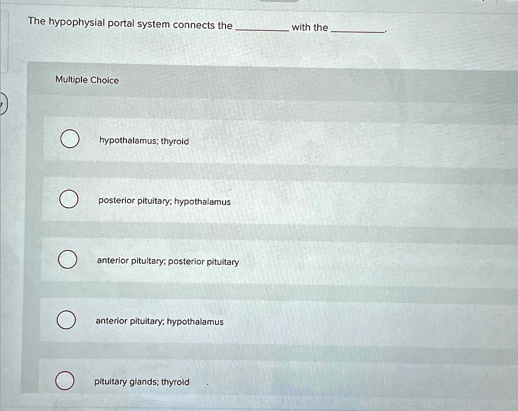 SOLVED: The hypophysial portal system connects the with the Multiple ...