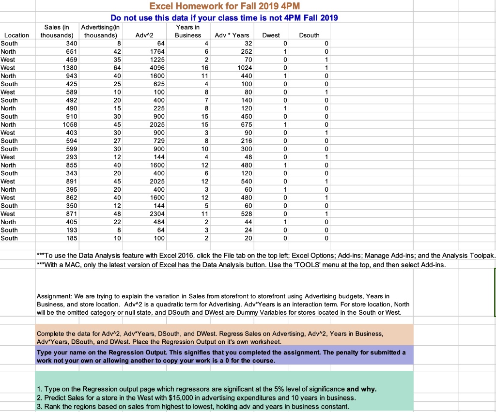 regression data analysis excel mac