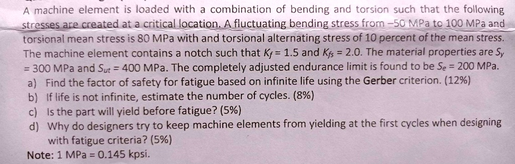 SOLVED: A machine element is loaded with a combination of bending and ...