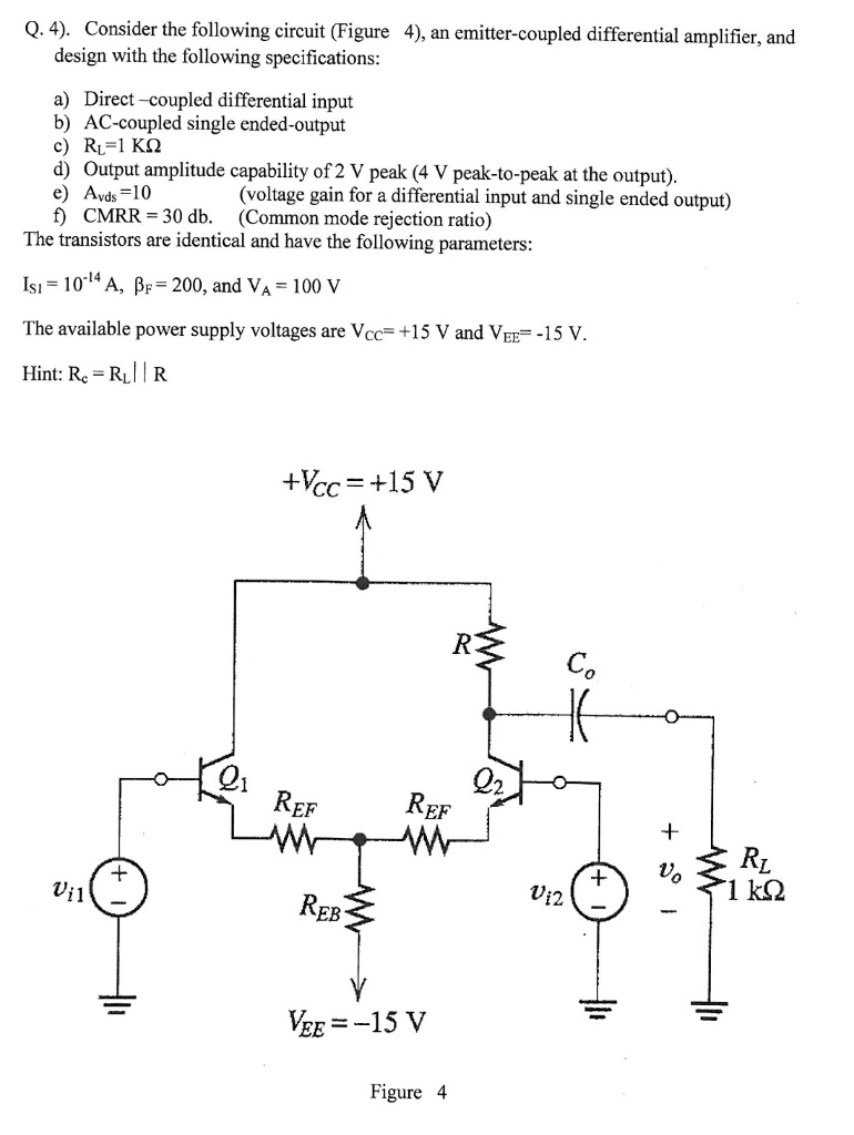 SOLVED: Q.4. Consider the following circuit (Figure 4), an emitter