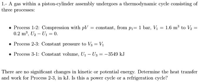 1 a gas within a piston cylinder assembly undergoes a thermodynamic