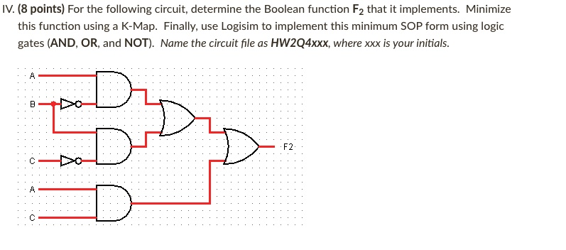 SOLVED: IV. (8 points) For the following circuit, determine the Boolean ...