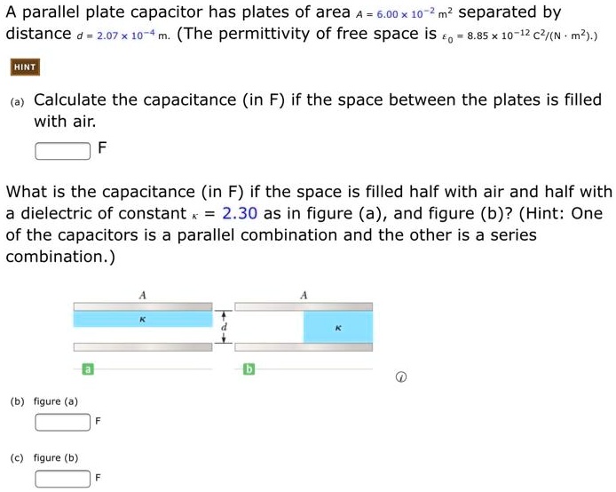 SOLVED A parallel plate capacitor has plates of area A = 6.00