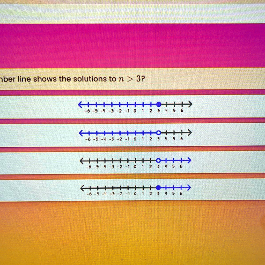 SOLVED 'Which number line shows the solution to n>3? nber line shows