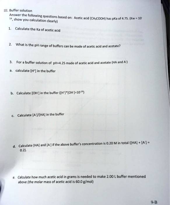 SOLVED III. Buffer solution Answer the following show you questions