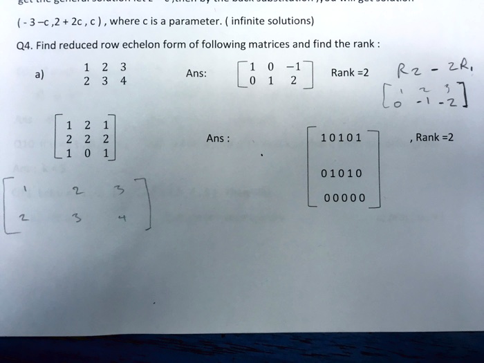 SOLVED: (-3-c,2+2c _ c ) , where € is a parameter. infinite solutions ...