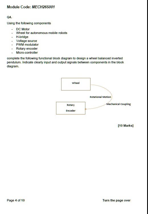 SOLVED: Module Code: MECH265001 Q4. Using the following components: DC ...