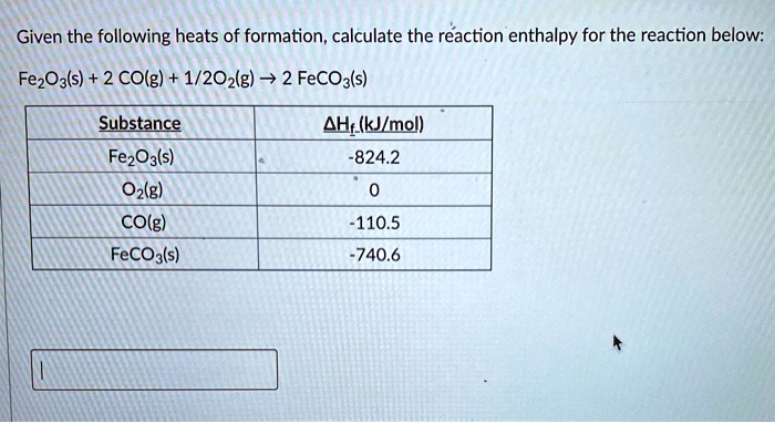 Given the following heats of formation, calculate the reaction enthalpy ...