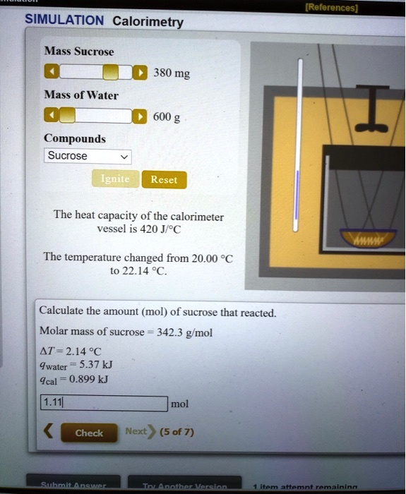 SOLVED [References] SIMULATION Calorimetry Mass of Sucrose 380 mg