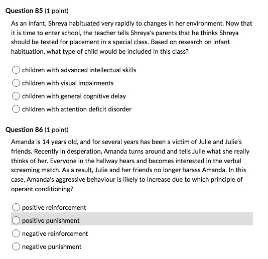 SOLVED Text Question 85 1 point As an infant Shreya