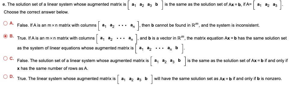 the solution set of linear system whose augmented matrix is choose the ...