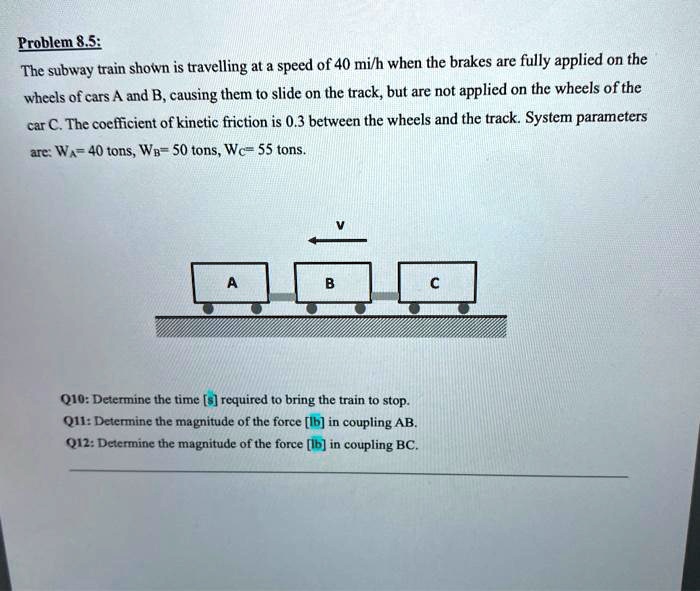 SOLVED: Problem 8.5: The Subway Train Shown Is Travelling At A Speed Of ...