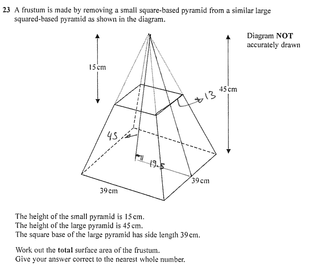 Solve and show all steps 23 A frustum is made by removing a small