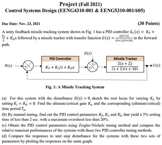 Text: Project (Fall 2021) Control Systems Design (EENG4310-001 EENG5310 ...
