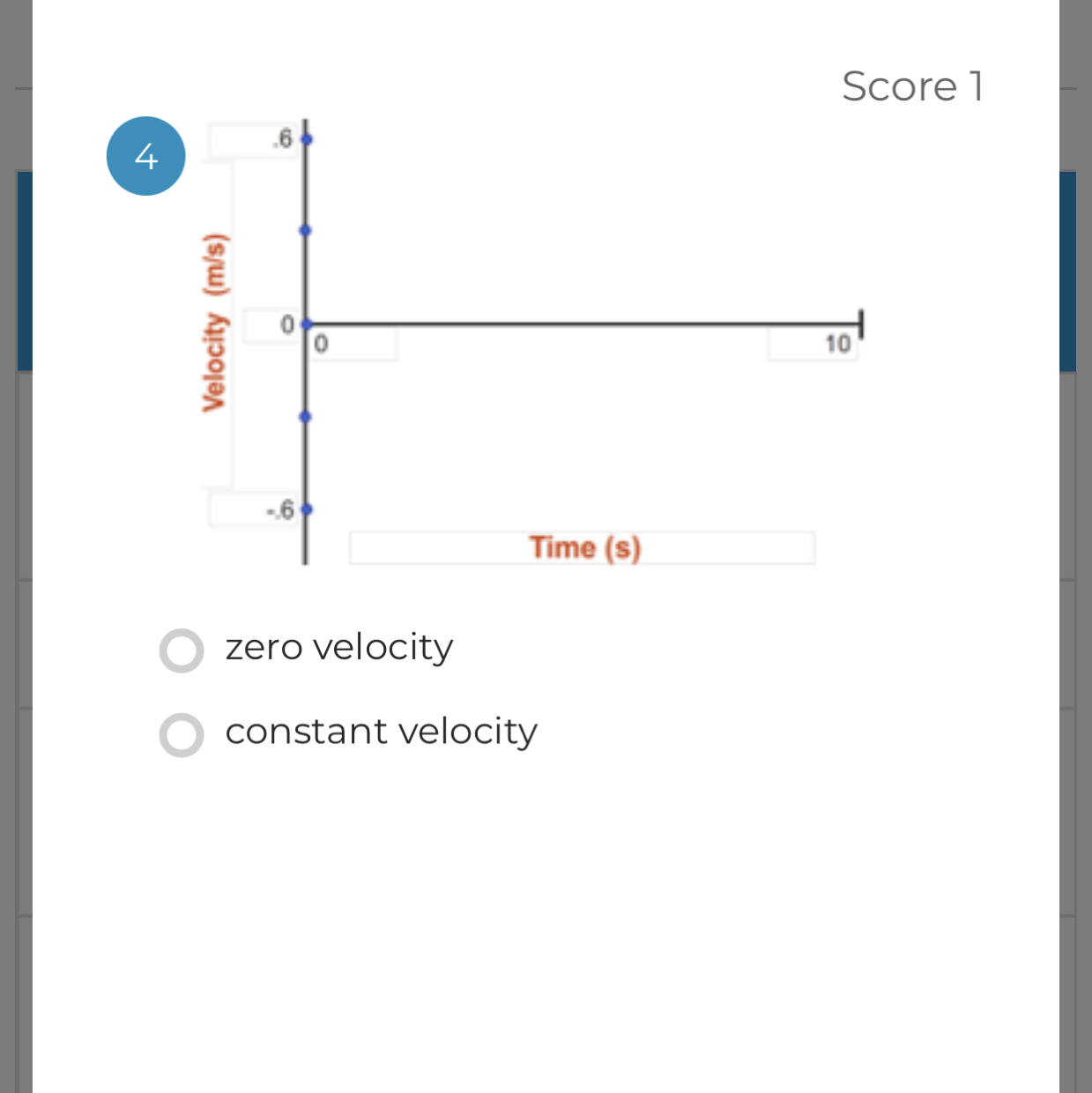 Score?
4
zero velocity
constant velocity