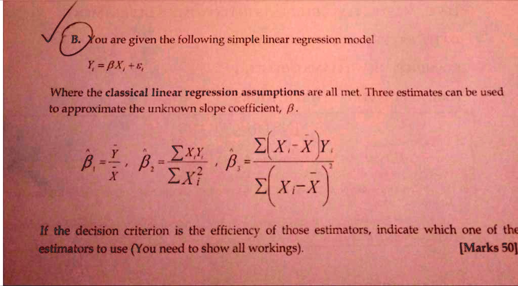 Solved B You Are Given The Following Simple Linear Regression Model