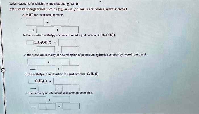SOLVED: a. AH for solid iron(III) oxide: Fe2O3(s) → Fe2O3(s) b. the ...