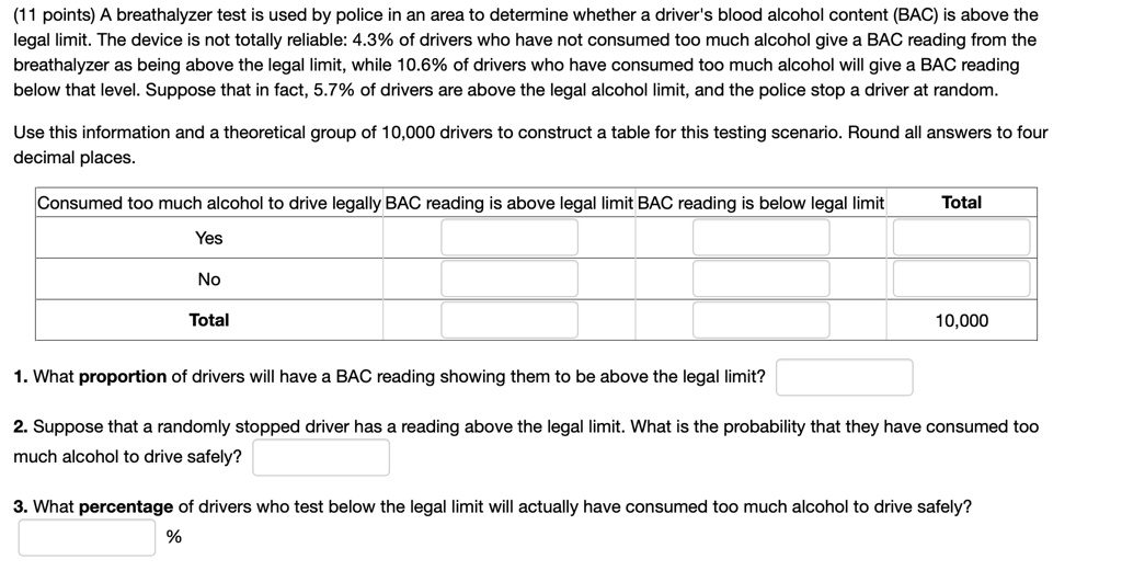 SOLVED A breathalyzer test is used by police in an area to determine