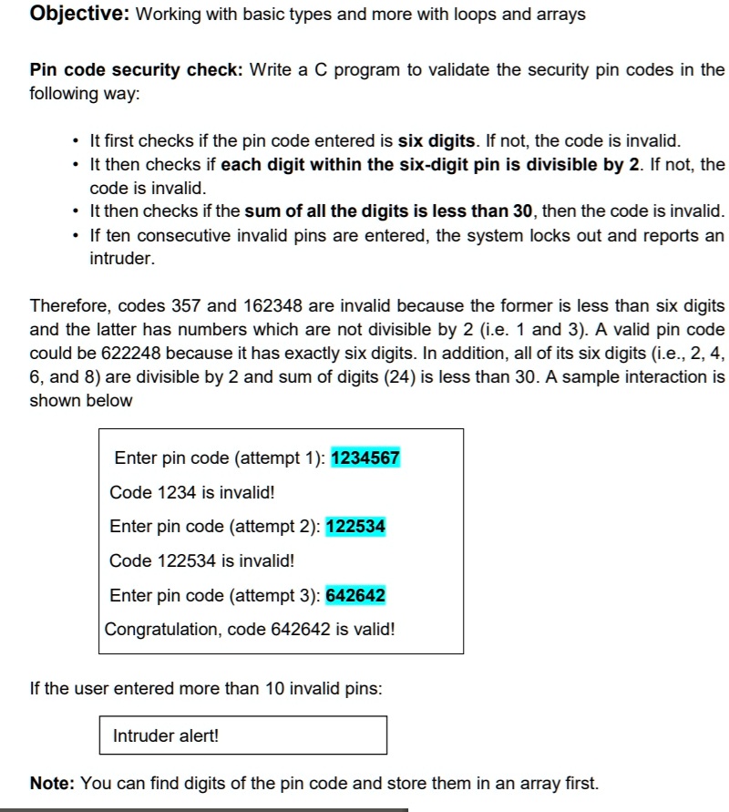 SOLVED: Objective: Working with basic types and more with loops and ...