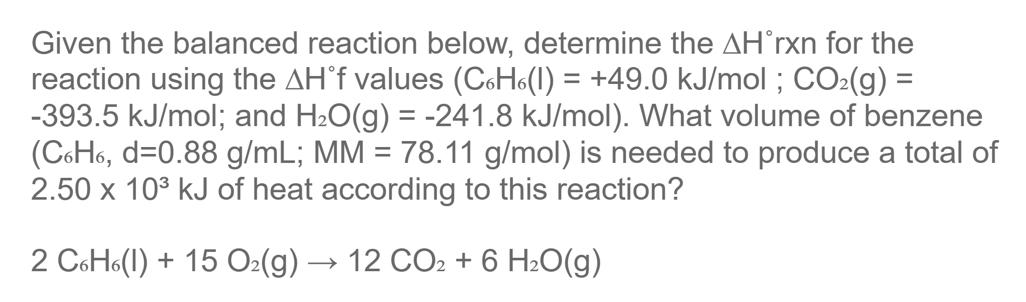 SOLVED: Given the balanced reaction below, determine the ΔH^∘rxn for ...
