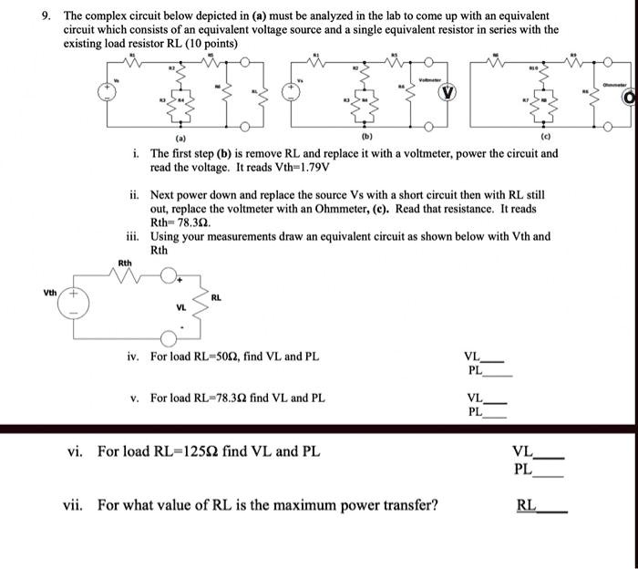 SOLVED 9. The complex circuit below depicted in a) must be analyzed in