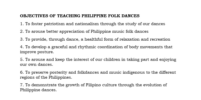 read the objectives of teaching philippine traditional dances explain ...