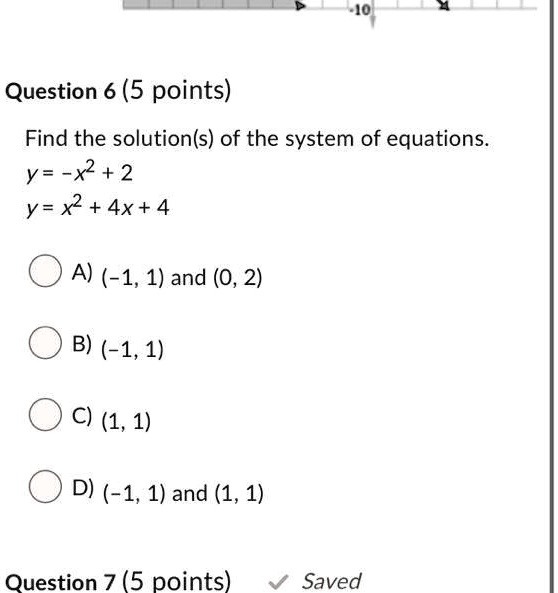 Solved Find The Solution S Of The System Of Equations Y X2 2 Y X2 4x 4 Question 6 5 Points Find The Solution S Of The System Of Equations