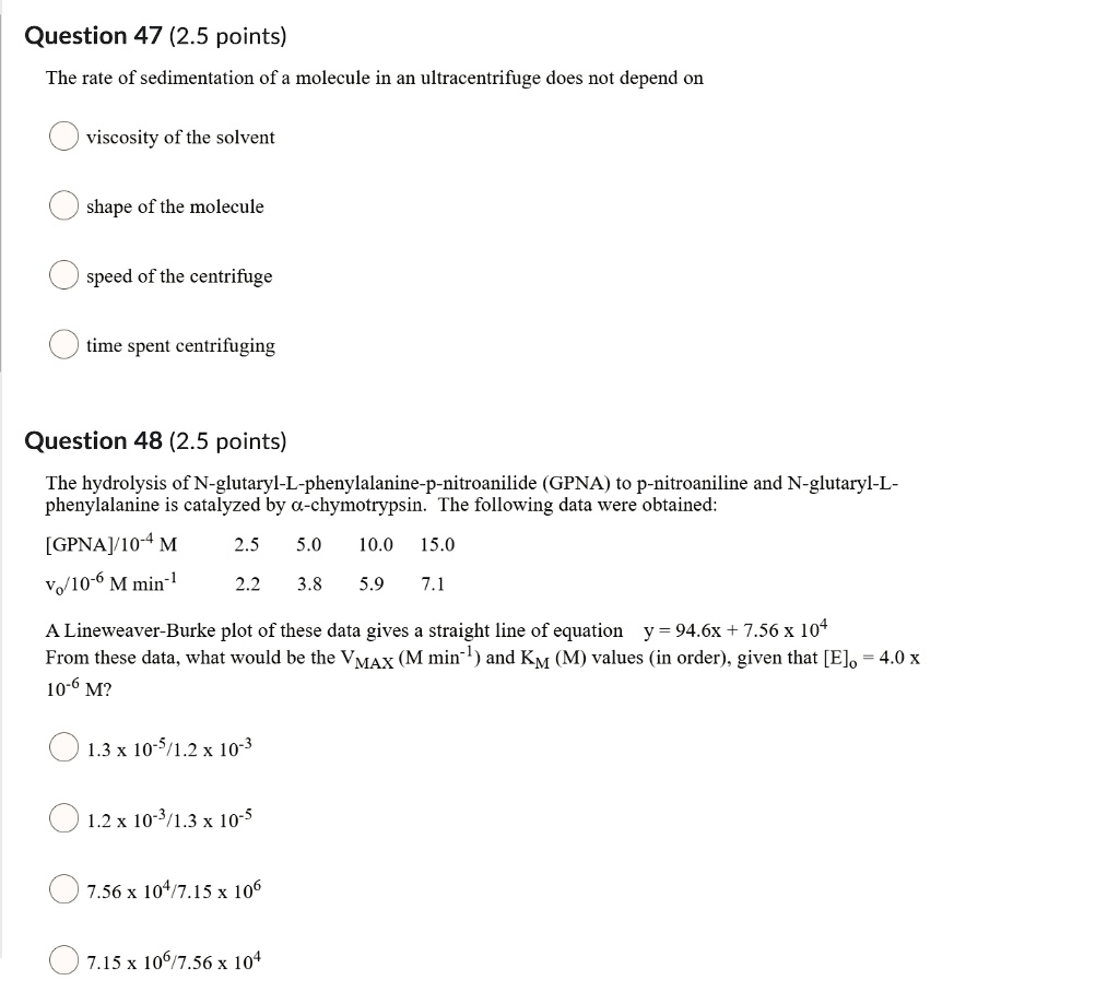 SOLVEDQuestion 47 (2.5 points) The rate of sedimentation of molecule